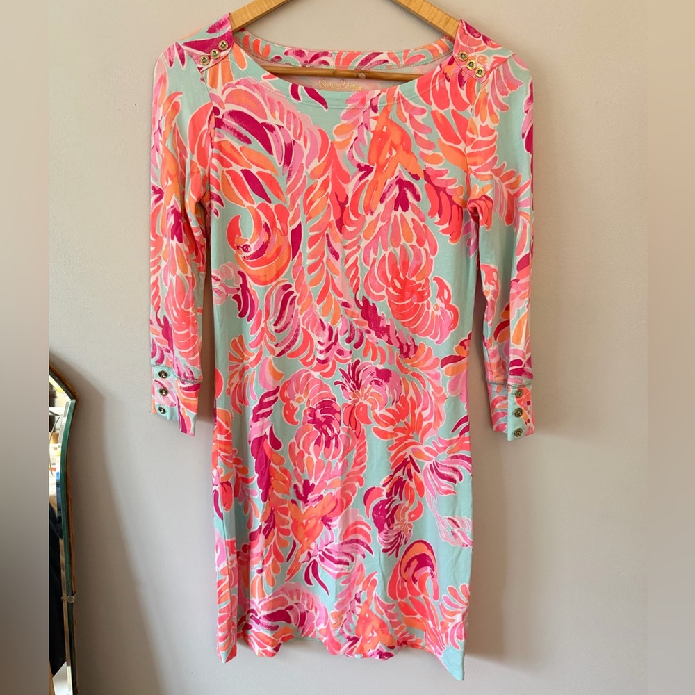 Lilly Pulitzer Pink & Aqua Floral Scoop Neck Dress